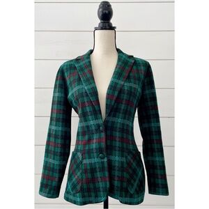 Vintage 70s Green Plaid Collared Blazer